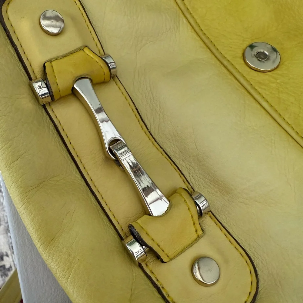 Sunny Yellow Leather Crossbody with Horsebit like and Bamboo Tassel Accent - Picture 10 of 10